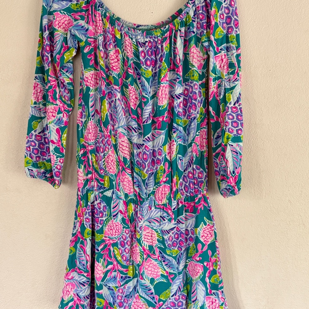 Lilly Pulitzer Pink and Blue off shoulder Patterned skort romper size XS